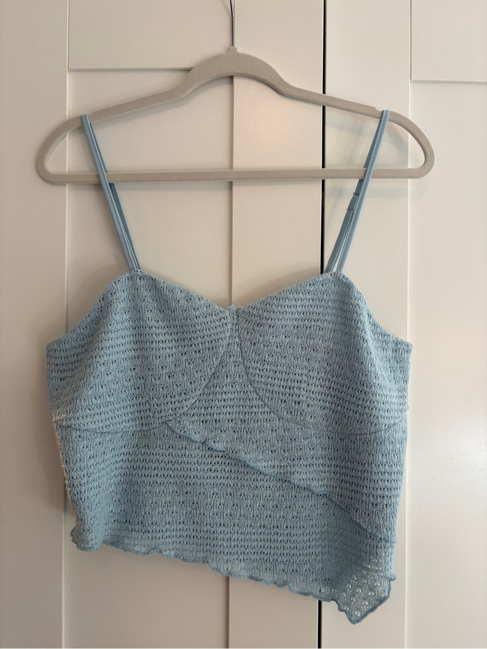 love, Fire Light Blue Knit Crochet Crop Cami